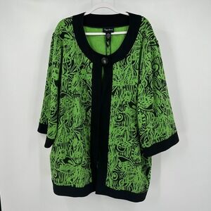 Maggie‎ Barnes Womens Artsy Abstract Kimono Jacket Size 4X Bold Green Layering